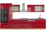 Vicco Cucina Componibile R-Line, 350 Cm Con Armadio Alto, Pl Marmo, Rosso Lucido/Rovere Dorato/Quercia Dorata