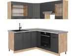 Vicco Cucina Angolare Completa Fame-Line, 190 X 60 Cm , Pl Marmo, Grigio Scuro/Quercia Dorata
