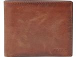 Fossil Pelle Portafoglio Derrick Rfid Large Coin Pocket Bifold Brown Marrone