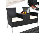 Casaria® Panchina Da Giardino Poly Rattan 143X64X88Cm Tavolino Portaoggetti Salottino Outdoor Balcone Terrazza 2 Posti