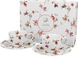 Duo Floral Set Di 2 Tazze Da Espresso 90 Ml Safa Con Piattini, Nuova Porcellana Bone China