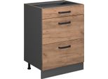 Vicco Mobiletto Base Per Cucina R-Line, 60 Cm Con Cassetti, Senza Piano Di Lavoro, Quercia Dorata/Antracite