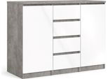 Credenza Nada 2 Ante E 4 Cassetti, Decoro Cemento, Bianco Lucido.