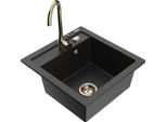 Mexen Vito Lavello In Granito Con 1 Vasca Con Rubinetto Da Cucina Telma, Nero/Metallo Argento - 6503-73-670200-50