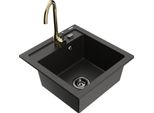 Mexen Vito Lavello In Granito A 1 Vasca Con Rubinetto Da Cucina Telma, Nero/Oro Metallizzato - 6503-75-670200-50-B