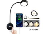 Lampada Da Parete A Led Dimmerabile A 3 Colori Di Luce, Lampada Da Lettura Braccio Della Lampada Flessibile Interruttore A Sfioramento Connessione Usb Φ6,5Cm 12-24V Interni Rv Camper Barca, Nero