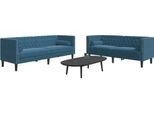 Syfax™ Set Divani Chesterfield 2Pz Con Cuscini Blu Velluto