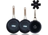 Briebe Black Titanium Set 3 Padelle Antiaderenti Per Induzione Titanio 18-20-24Cm, Alluminio Forgiato Nero