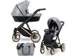 Ivento Passeggino Passeggino Carrozzina Per Bambini Seggiolino Auto Completo Set Passeggino 2 In 1 (Eco Grey Metalic, Colore Telaio: Oro)