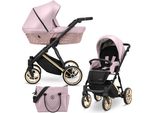 Ivento Passeggino Passeggino Carrozzina Per Bambini Seggiolino Auto Completo Set Passeggino 2 In 1 (Eco Rosa Metalic, Colore Telaio: Oro)