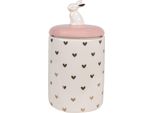 Barattolo Portaoggetti Clayre & Eef Coniglio Ø 13X30 Cm In Ceramica Bianca Rosa Con Cuori