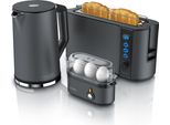Set Per La Colazione Arendo Tostapane 2 Fette, Tostapane A Fessura Lunga 1000W, Bollitore Con Impostazione Della Temperatura 1,5L, Bollitore Per 3 Uova, Cool Grey