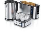 Arendo Frühstücks-Set in silber - Wasserkocher / Toaster / Eierkocher