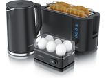 Arendo Frühstücks-Set Wasserkocher 1,5l, 4-Scheiben Toaster, 6er Eierkocher, Schwarz