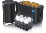 Arendo Frühstücks-Set Wasserkocher 1,5l, 4-Scheiben Toaster, 6er Eierkocher, Schwarz