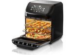 Arendo Heißluftfritteuse, Minibackofen 12L Edelstahl, Airfryer, Pizzaofen, Multifunktionsofen, Mini Backofen mit Umluft, 1800 Watt, Timer, 12 Programme, ohne Öl, Backen, Dörren, Frittieren, Silber/Schwarz