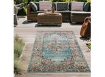 Tappeto Orientale Da Salotto Vintage In Blu Crema Dimensioni - 80 X 150 Cm