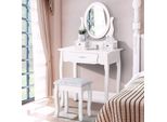 Cdglobal Tavolo Da Toilette Con Illuminazione E Specchio, In 3 Cassetti, Tavolo Da Toilette Con Sgabello Da Trucco Girevole Regolabile In Altezza, Tavolo Cosmetico Con Sgabello, Bianco