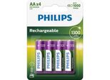Philips Batterie Ricaricabili Aa - 4 Pezzi - Nimh - 1300 Mah - Fino A 1000 Ricariche