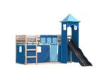 Vidaxl Letto A Castello Con Scivolo E Tende Blu 90X200 Cm