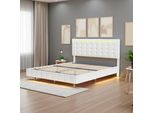 Fortuna Lai, Letto Imbottito 160X200 Cm, Led, Usb, Letto Galleggiante Con Testiera Regolabile, Lino, Beige