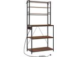 Scaffale Da Cucina - Scaffale Per Microonde - Con Presa - 6 Livelli - Xl 80X39,5X167 Cm - Metallo E Truciolato E1 - Marrone Rustico