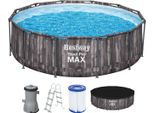 Set Completo Per Piscina Fuori Terra Bestway® Steel Pro Max™ Con Pompa Filtro Ø 427 X 107 Cm, Effetto Legno (Bog Oak), Rotondo
