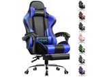 Gtplayer Sedia Da Gioco Con Poggiapiedi E Cuscino Lombare Massaggiante Sedia Da Ufficio Sedia Da Gioco Sedia Da Gioco Ergonomica Con Braccioli Di Collegamento, Caricabile Fino A 150 Kg Blu