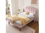 Flieks Letto Singolo Letto Per Ragazzi 90X200Cm Letto Imbottito Con Rete A Doghe, Letto In Legno Massiccio In Velluto, Letto Per Bambini Letto Per Ospiti, Rosa