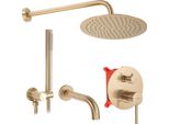 Set Da Vasca-Doccia Da Incasso Rea Lungo Brush Gold + Box