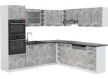 Vicco Cucina Angolare Completa R-Line, 237 X 247 Cm , Pt Antracite, Cemento/Bianco