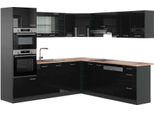 Vicco Cucina Angolare Completa R-Line, 237 X 247 Cm , Pt Rovere, Nero Lucido/Antracite