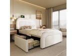 Letto Imbottito Flieks 90X200Cm Con 2 Cassetti, Letto Singolo Letto Per Ragazzi Con Rete A Doghe, Letto In Legno Letto Contenitore Letto Classico, Lana Di Pecora, Bianco