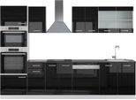 Vicco Cucina Componibile R-Line, 300 Cm Con Armadio Alto, Pt Antracite, Nero Lucido/Bianco