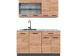 Vicco Cucina Monoblocco R-Line, 140 Cm , Pt Marmo, Quercia Dorata/Antracite