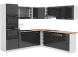 Vicco Cucina Angolare Completa R-Line, 237 X 247 Cm , Pt Rovere, Antracite Lucido/Bianco