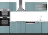 Vicco Cucina Componibile R-Line, 300 Cm Con Armadio Alto, Pt Marmo, Blu-Grigio/Antracite