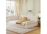Flieks Divano Letto Divano Letto 140X200Cm, Letto Imbottito Con Rete A Doghe, Letto Per Ragazzi Letto Per Bambini Con Braccioli E Schienale, Letto Matrimoniale Letto Da Giorno, Velluto, Beige