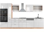 Vicco Cucina Componibile R-Line, 350 Cm Con Armadio Alto, Pt Marmo, Bianco Lucido/Oro Power Oak