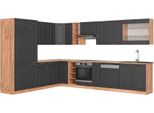 Vicco Cucina Angolare Completa Fame-Line, 257 X 60 Cm , Pt Rovere, Antracite Country House/Oro Kraft Oak