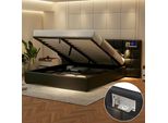 Letto Imbottito Abrihome 180X200Cm Con Usb E Led, Letto Idraulico Matrimoniale Con Rete A Doghe E Contenitore, Pu, Nero