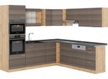 Vicco Cucina Angolare Completa R-Line, 237 X 247 Cm , Pl Antracite, Grigio Nobile/Rovere Dorato