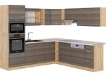 Vicco Cucina Angolare Completa R-Line, 237 X 247 Cm , Pl Marmo, Grigio Nobile/Rovere Dorato