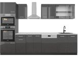 Vicco Cucina Componibile R-Line, 300 Cm Con Armadio Alto, Pl Marmo, Antracite Lucido/Antracite