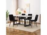Set Da Pranzo Abrihome, Tavolo Da Pranzo Nero 120X70 Cm Con 4 Sedie, Set Da Pranzo Con Sedie In Velluto, Nero