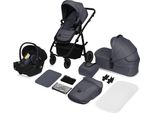 Lionelo Amber Plus - Passeggino 3 In 1 - Set Sportivo, Seduta, Navicella Fissa, Seggiolino Auto, Borsa, Zanzariera, Parapioggia - Grigio Grafite