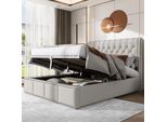 Abrihome Letto Imbottito 140X190 Cm Con Rete A Doghe, Letto Idraulico Con Contenitore, Letto Matrimoniale In Lino, Grigio