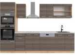 Vicco Cucina Componibile R-Line, 300 Cm Con Armadio Alto, Pl Marmo, Grigio Nobile/Rovere Dorato