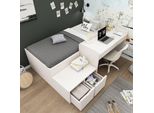 Letto Per Bambini Abrihome 90 X 200 Cm Con Scrivania E Cassetti, Letto Contenitore In Legno Massiccio Con Rete A Doghe, Bianco