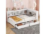 Letto Per Bambini Abrihome 90 X 200 Cm Con Cassetti E Porte Usb, Letto In Legno Con Testiera A Libreria, Divano Letto Con Rete A Doghe, Bianco
